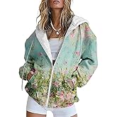 ZOCANIA Zipper Hoodies for Women Graphic Zip Up Hoodie Long Sleeve Sweatshirts Floral Y2k Jackets Fall Outfits with Pockets