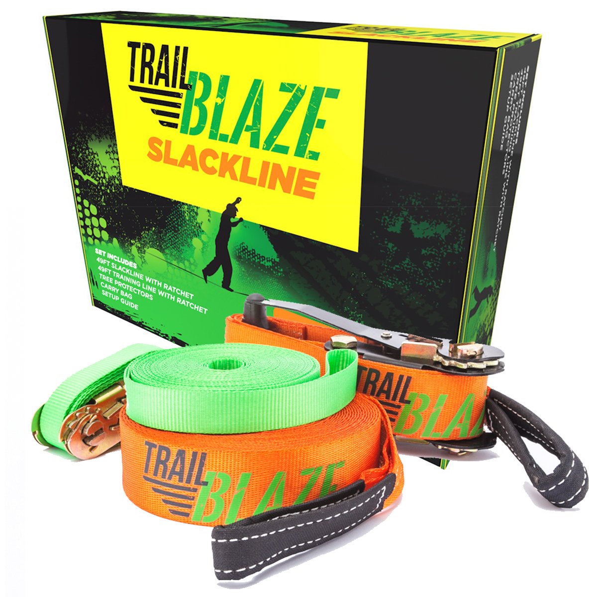 Complete Slackline Kit with Training Line 60 ft Slack Line Longest