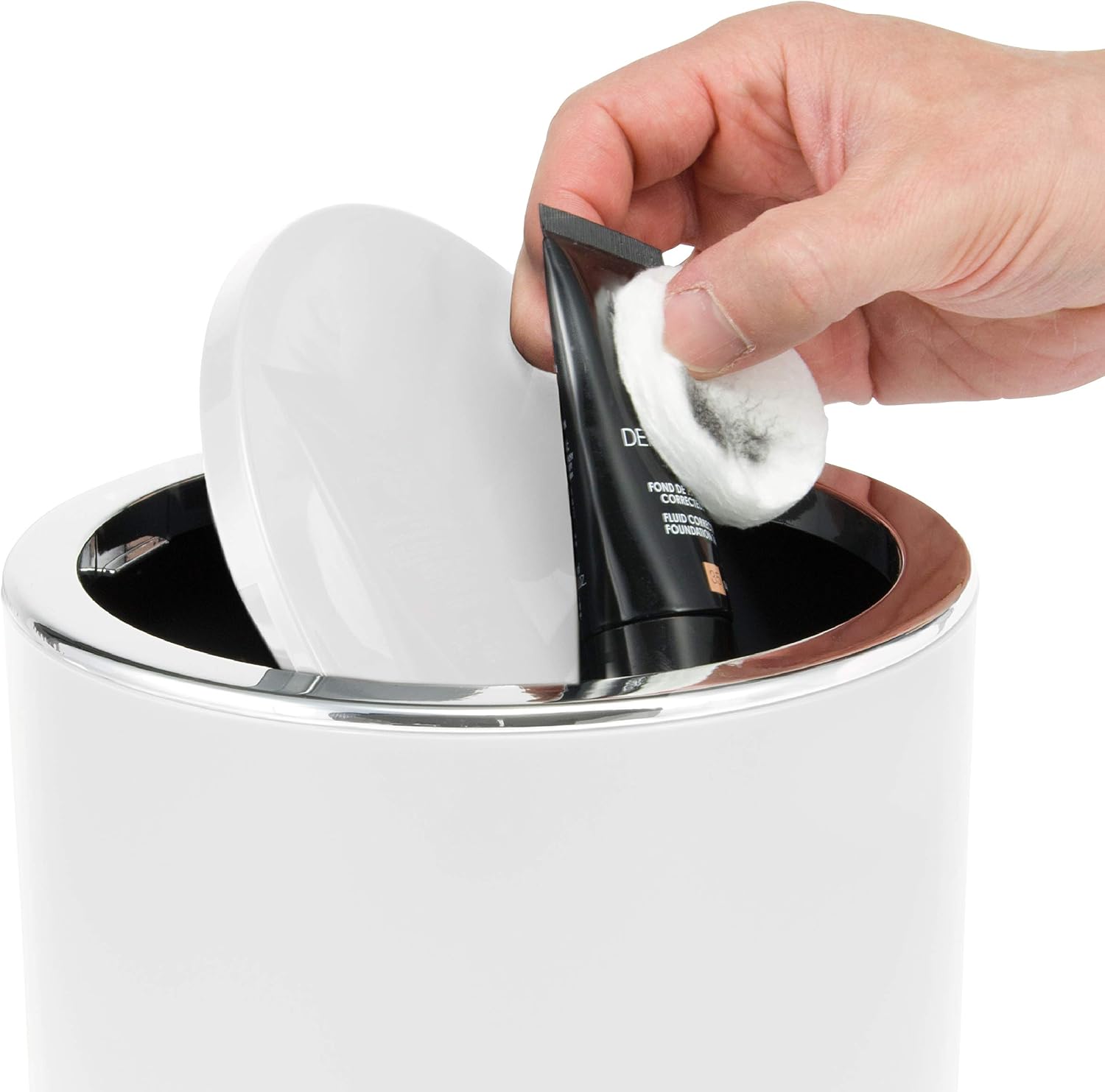 Bremermann Savona bathroom range cosmetic bin with swing lid, plastic, 5.5 litres, White, ca. diameter 19 x 24,5 cm Höhe - Image 4