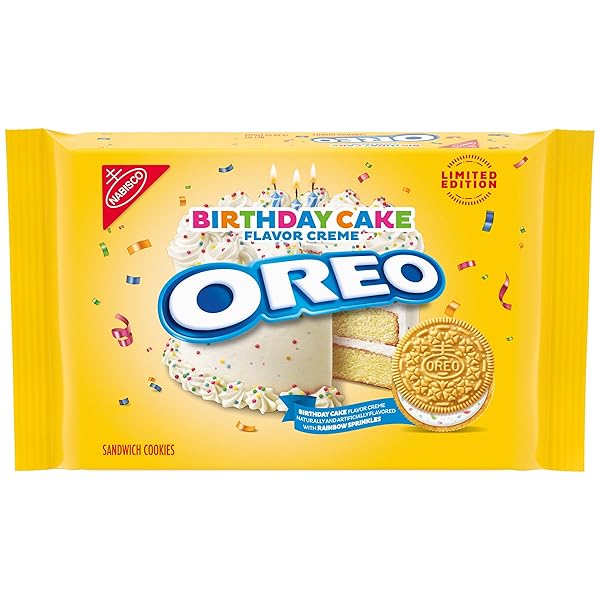 OREO GOLDEN BIRTHDAY CAKE CREME SANDWICH COOKIES, LIMITED EDITION, 10.68 OZ