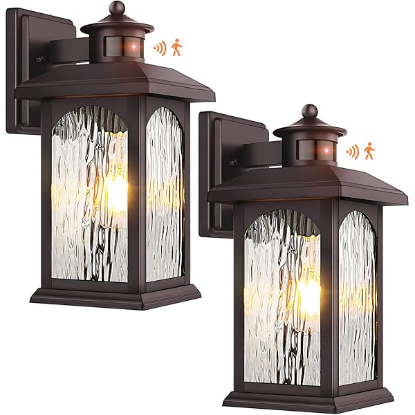 2 PACK MOTION SENSOR OUTDOOR LIGHTS, BROWN DUSK TO DAWN OUTDOOR LIGHTING, OIL RUBBED BRONZE EXTERIOR LIGHT FIXTURES, WATERPROOF PORCH LIGHTS WALL SCONCE FOR HOUSE, GARAGE, PORCH, ENTRYWAY ANTI-RUST