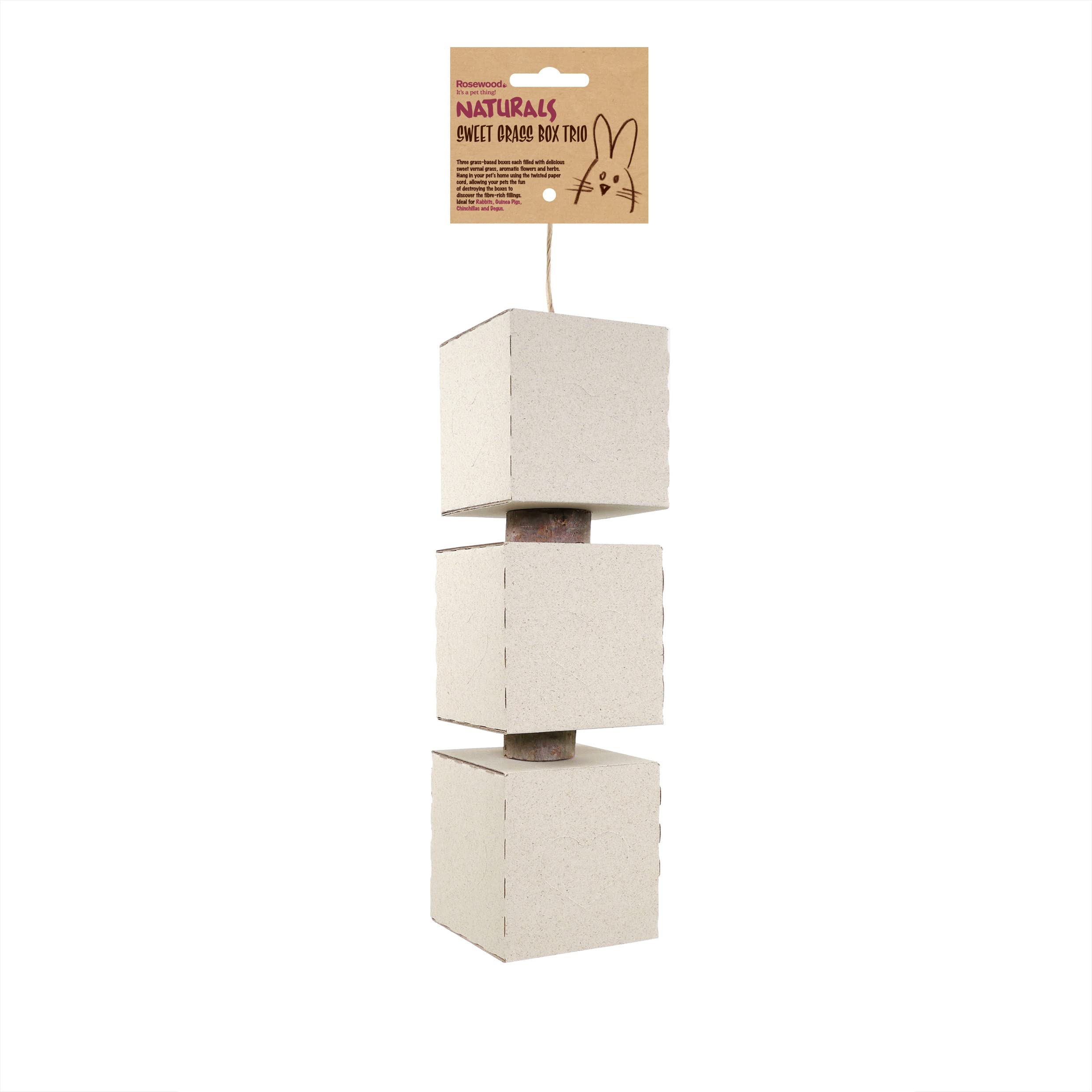 Rosewood Naturals Sweet Grass Box Trio, Treat & Forage Gnaw Toy, for Rabbits, Guinea Pigs, Chinchillas and Degus