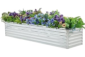 Meberam Galvanized Raised Garden Bed Kit Outdoor Galvanized Elevated Plant Box for Vegetables (Galvanized,8x2x1.5ft)