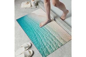 LYGLIGH Ultra Thin Bath Mat, Teal Bath Mat, 1/10 in Thin Bathroom Rugs Fit Under Door, Non-Slip Rubber Backing, Absorbent, Qu