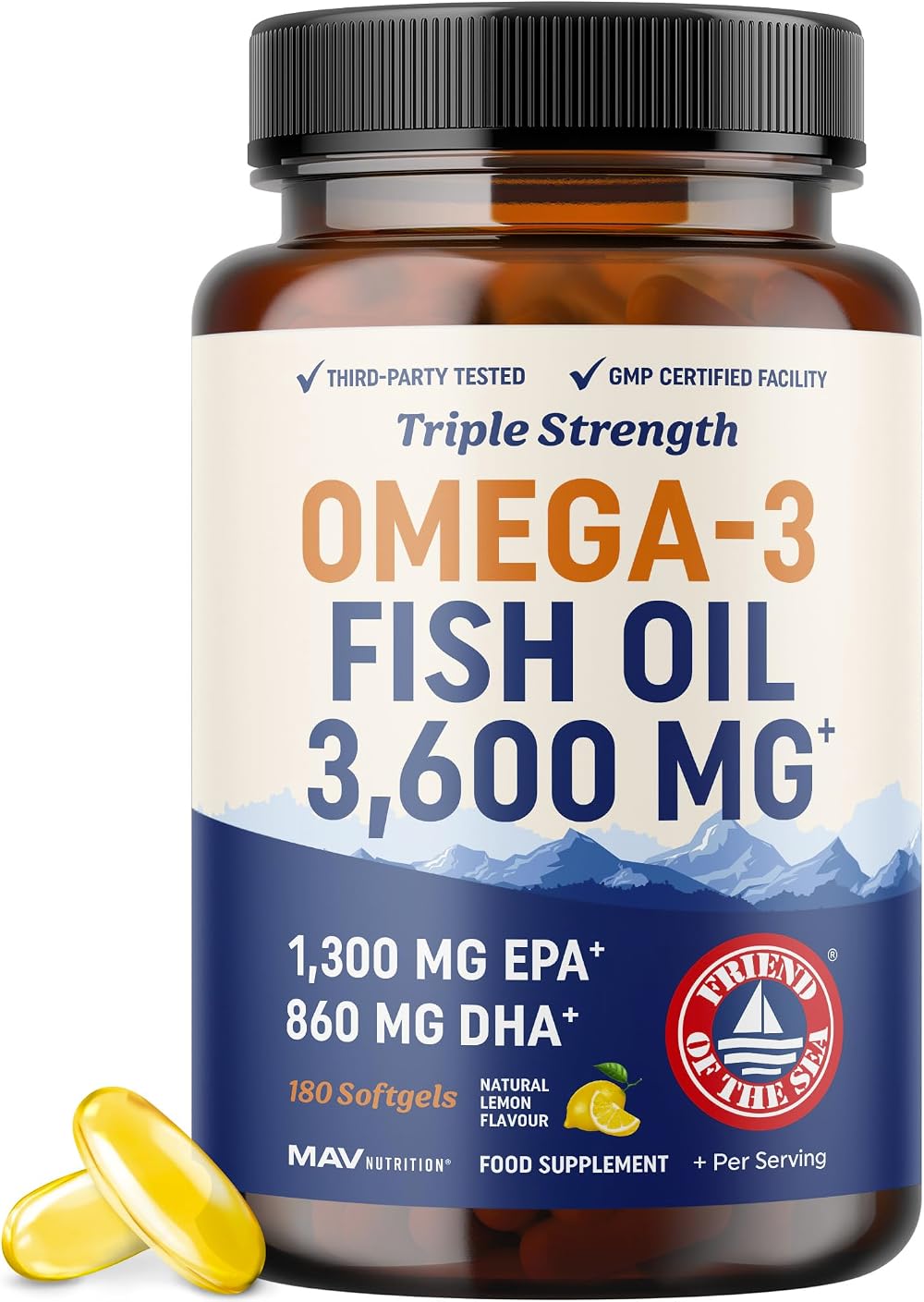 MAV Nutrition Triple Strength Omega 3 Fish Oil 3600 mg 180 Ct