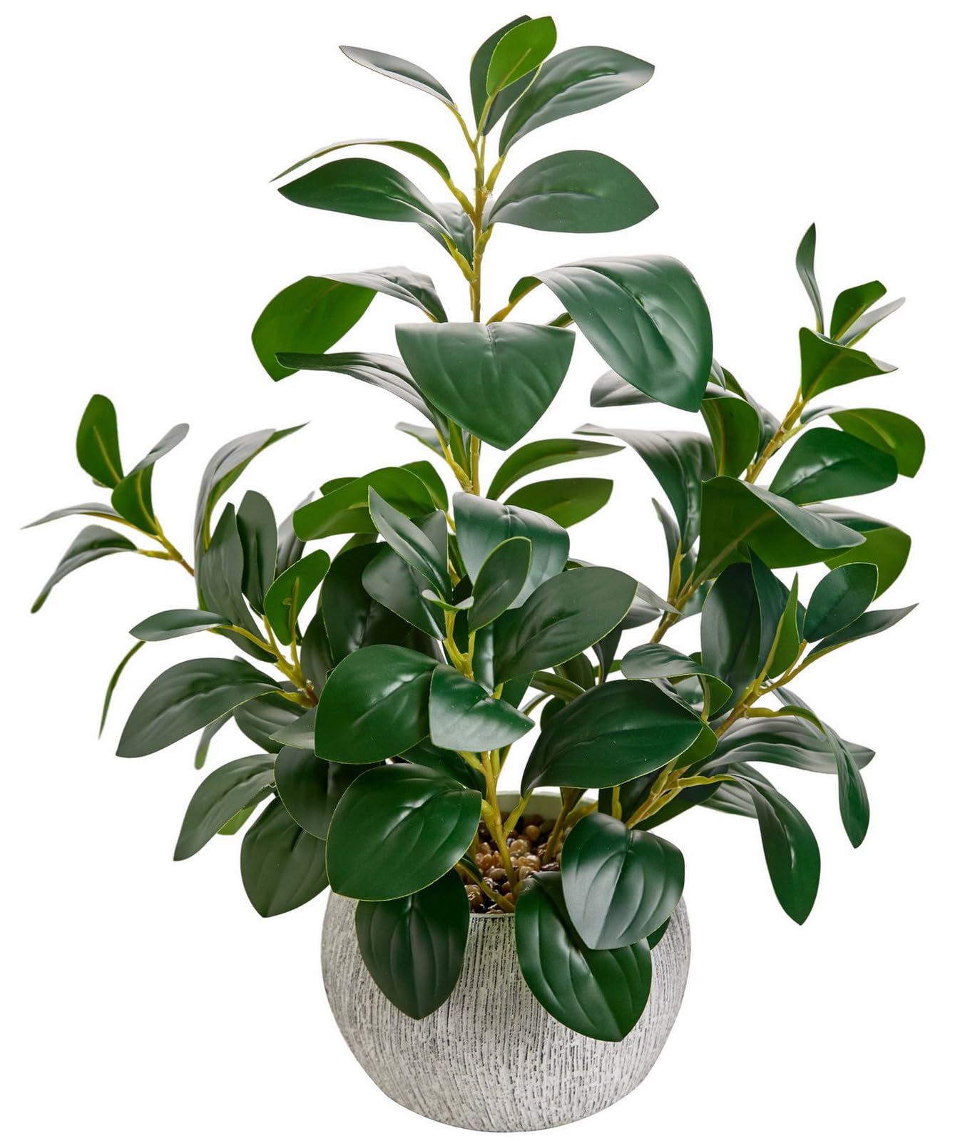 Photo 1 of AlphaAcc 17.8 Inch Artificial Ficus Plant Potted Faux Greenery in Gray Round Vertical Striped Cement Planter with Pebbles Realistic Fake Plant for Indoor Modern Home Kitchen Living Room Office Decor