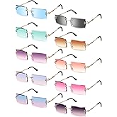 Weewooday 10 Pcs Rimless Y2K Sunglasses Rectangle Sunglasses 90s Retro Trendy Frameless Square Glasses Bulk for Men Women