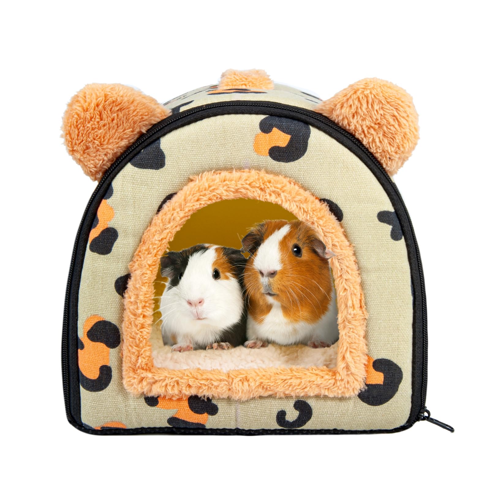 Pantula Guinea Pig Bed House - Cave Cozy Large Hamster Small Animal Beds Hideout with Removable Pad for Hamster Rabbit Hedgehog Chinchilla Bearded Dragon and Ferret (Green Leopard)