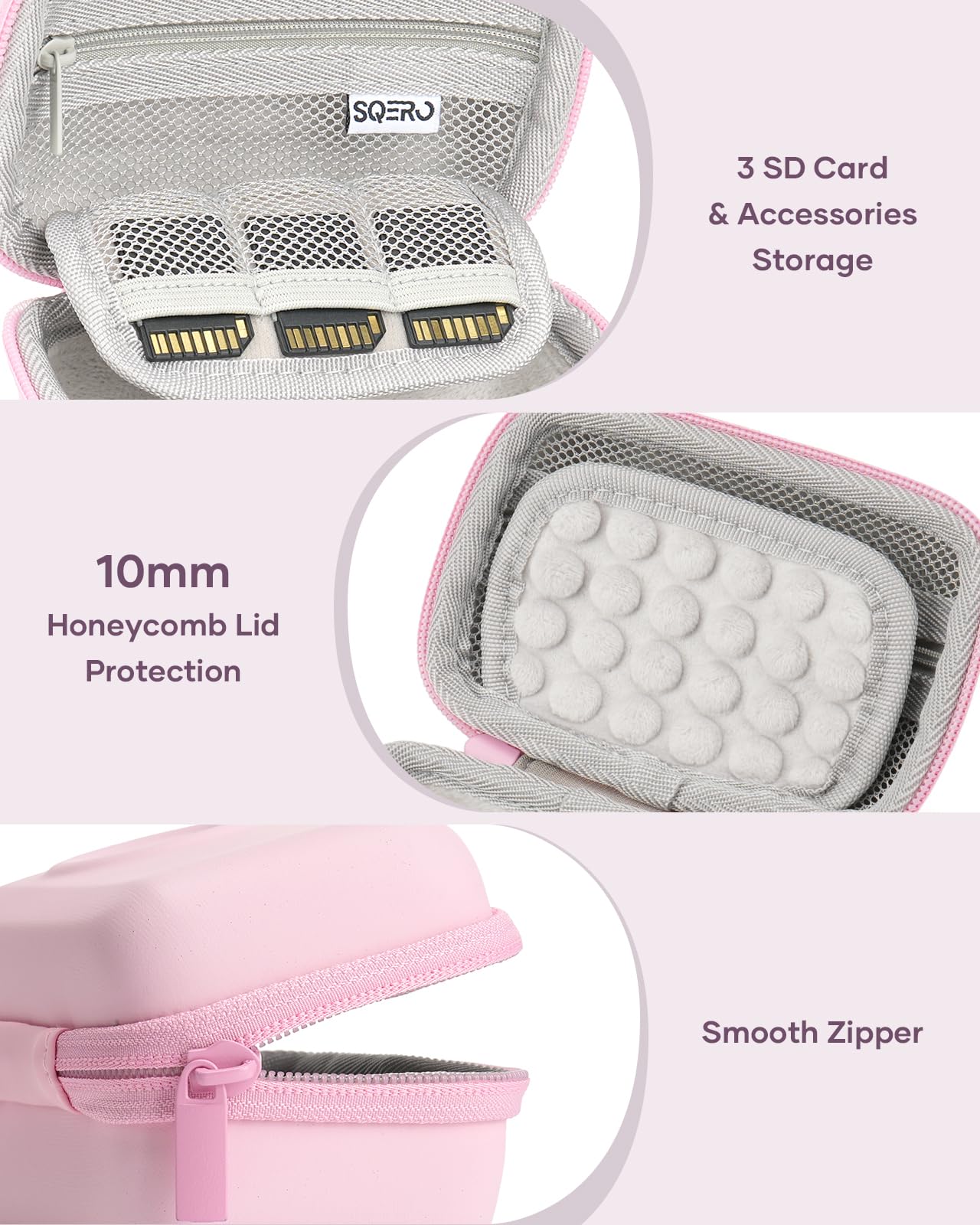 SQERO Digital Camera Case for KODAK PIXPRO FZ45 FZ55 & CAMKORY 1080P - Compact Travel Bag with 3 SD Card Slots,Small Lightweight Pouch, Cute Gifts for Adults Kids