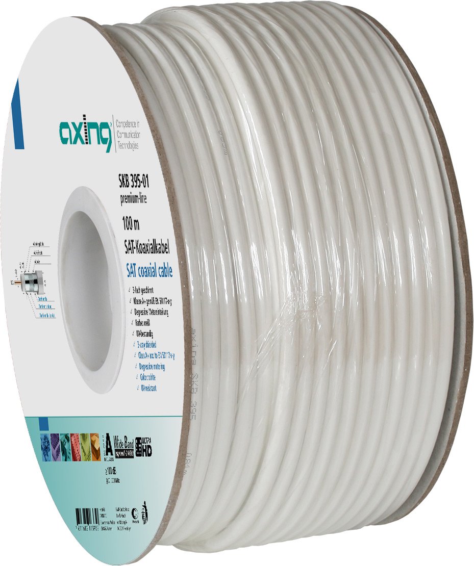 Axing SKB 395-01 Triple-Shielded Coaxial Cable for SAT CATV Installation 100 m white