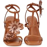 LACIKOSZ Floral Women High Heels Strappy Sandals Comfortable Dressy Shoes | Open Toe Ankle Strap Square Toe Wedding Bride