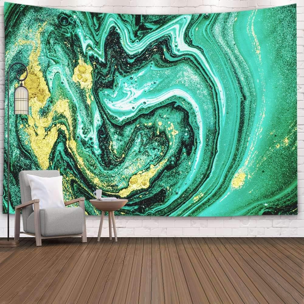 Pamime Marble Tapestry,Home Decor Tapestry Trendy Nature Marble Pattern Abstract Green Art Natural Luxury Style The Swirls Dorm Room Bedroom Living Room 80X60 Inches（200X150Cm） Inhouse,Green Gold