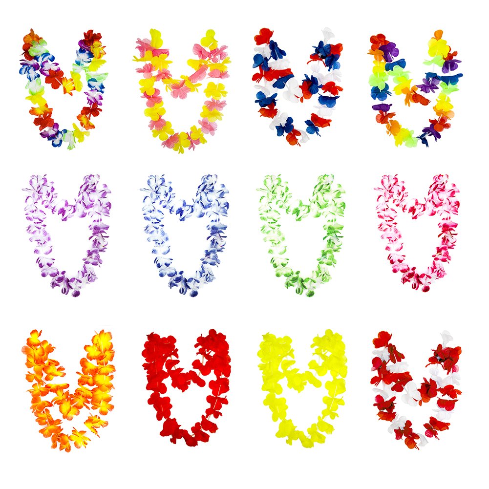 WeeCosy 12 Counts Tropical Hawaiian Leis and Necklace Luau Flower Party Favors(One Dozen)