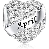 DALARAN Birthstone Charms Happy Birthday Heart Bead Charm for Pandora Bracelet with Present Box for Women