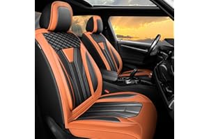 Conjie Fit Wrangler 4-Door Car Seat Covers for Jeep Wrangler 2010-2024 2025 -Premium Leather, Waterproof，Breathable，All-Weather Seat Cushion Protecto & Airbag Compatible, Full Set Orange & Black