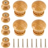 Luomorgo Natural Wood Dresser Knobs, 1" Diameter, 7/8" Height | 8 Pcs, Round Wooden, Mushroom Design, For Cabinets &amp; Cupboard