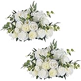 NUPTIO Large Flower Centerpieces for Tables: 17.7 inch Diameter White Artificial Flower Ball Arrangement for Wedding Party Centerpiece - 2 Pcs Fake Floral Rose for Bridal Shower Decorations