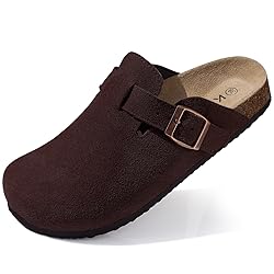 KIDMI Women's Genuine Suede Clogs Cork Footbed