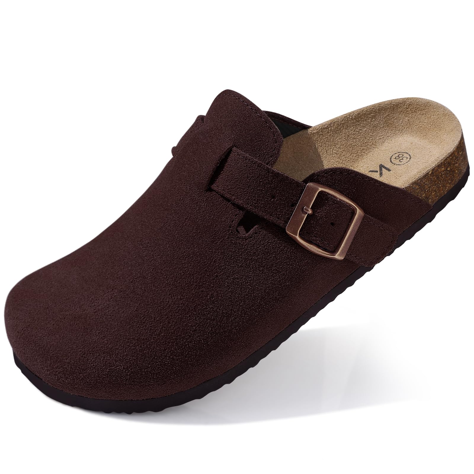 KIDMI Women's Genuine Suede Clogs Cork Footbed