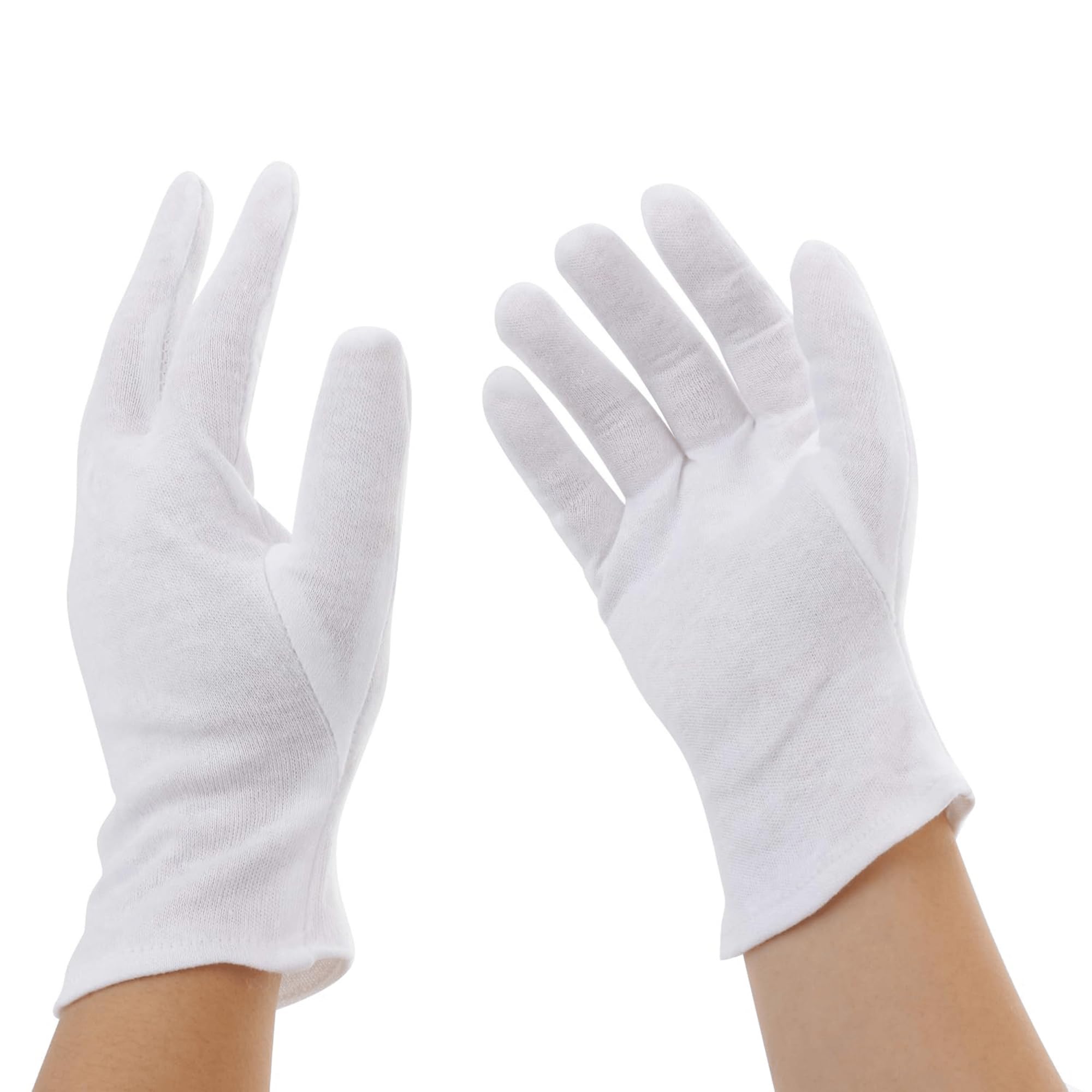 Incutex 5 Pairs White Gloves Size L,100% Cotton Soft Skin-Friendly Gloves, Moisturizing Hand Gloves,Textile Fabric Gloves for Eczema, Dry Hands, Coin Handling and Jewelry Inspection