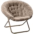 Milliard Saucer Chair For Adults, Teens & Kids, Beige, Faux Fur XL Circle Chair for Bedroom, Dorm & Gaming, Foldable Comfy Accent Seat for Small Spaces, Folding Moon / Mushroom / Round Oversized Style