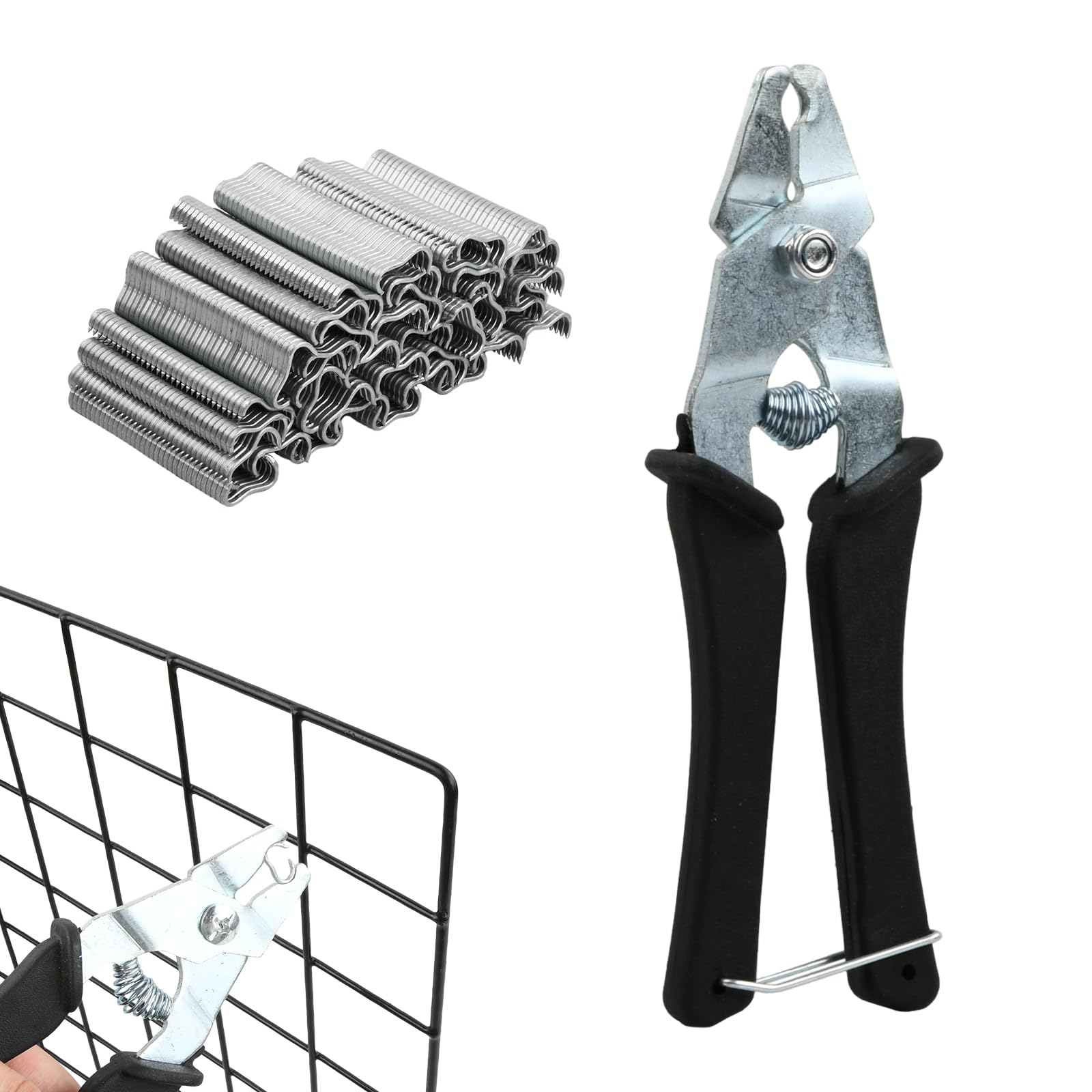 Nivofu Hog Ring Pliers with 1200 Clips, Sausage Clipper, Wire Cage and Fence Pliers, Type M Nail Ring Installation Repair Hand Tools for Animal Pet Cages