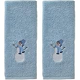 SKL Home Christmas/Winter Snowman Sled Hand Towel 2pc Set for Bath/Kitchen/Bar & Gift, Blue