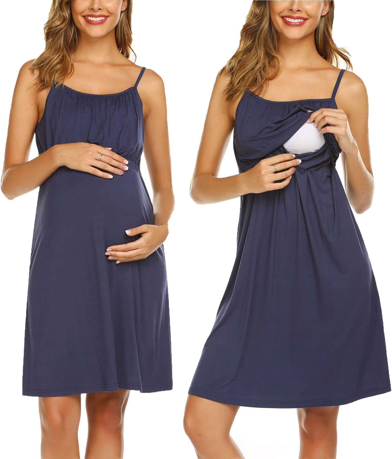 Ekouaer Women's Nursing Nightgown Maternity Dress Breastfeeding Gown Full Slips Sleepwear