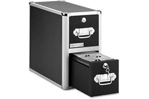 Vaultz CD Case Holder - File Cabinet CD Rack w/ 2 Drawers and Key Locks, 8 x 14.5 x 15.5 Inch DVD Organizer and CD Storage Box - Black