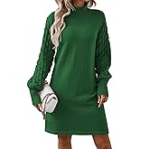 HUUSA Winter Dresses for Women 2025 Fall Puff Long Sleeve Sweaters Loose Mock Neck Outfits Sexy Mini Dress Going Out