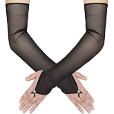 zeasciosd Women's Long Fingerless Sheer Gloves Mesh Opera Gloves | for Wedding Bridal Halloween Costume 1920s Prom Tea Party, Soft Lightweight Mesh Tulle, 23.6 Inch Length, Rhinestone Accents