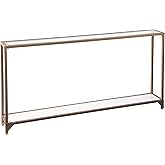 SEI Furniture Bergen 56 inches Long Narrow Metal Console Table, Open Concept Living Space, Glam Style Painted Iron, Gold