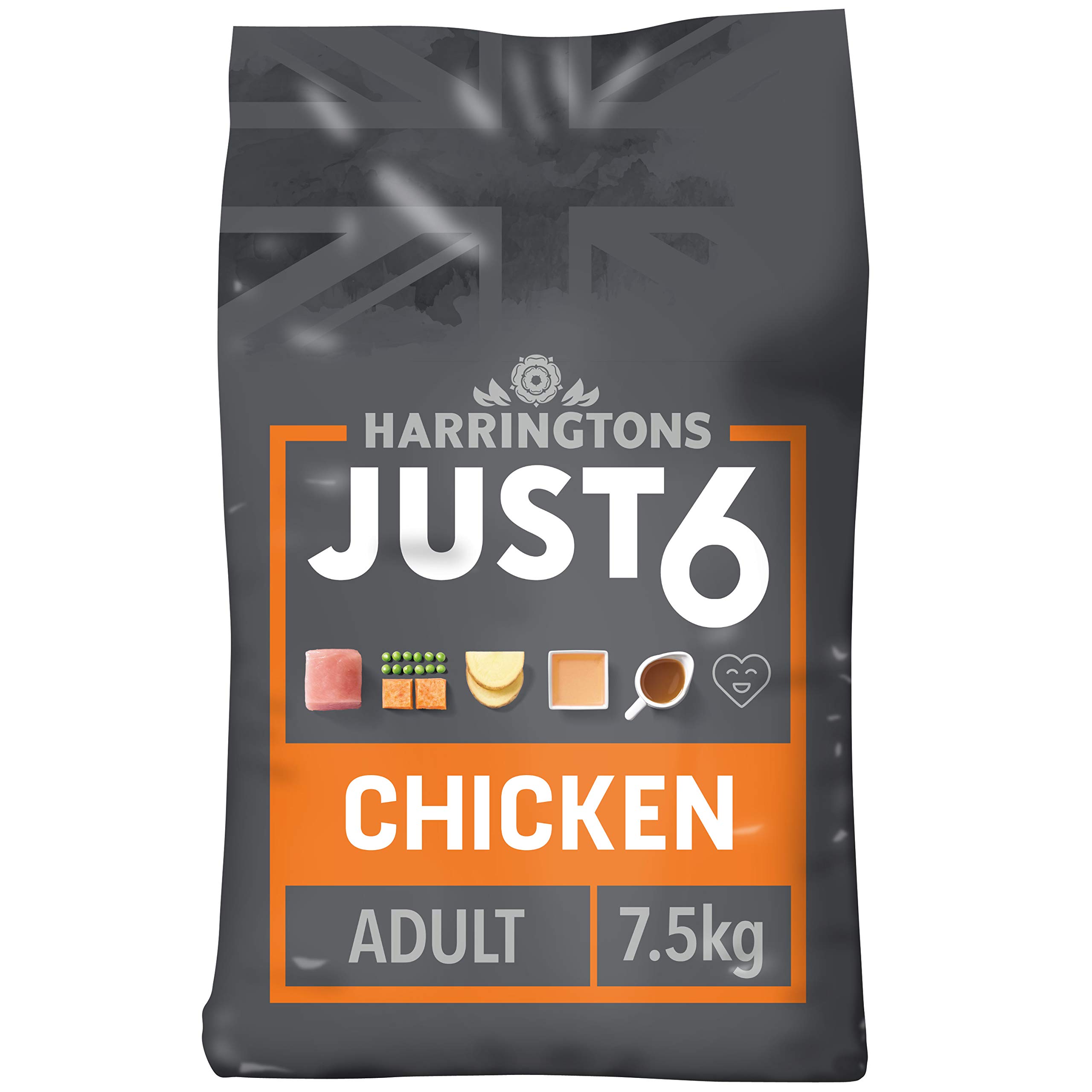 Harringtons Just 6 Slow Baked Complete Grain Free Chicken and Sweet Potato Dry Dog Food, 7.5kg