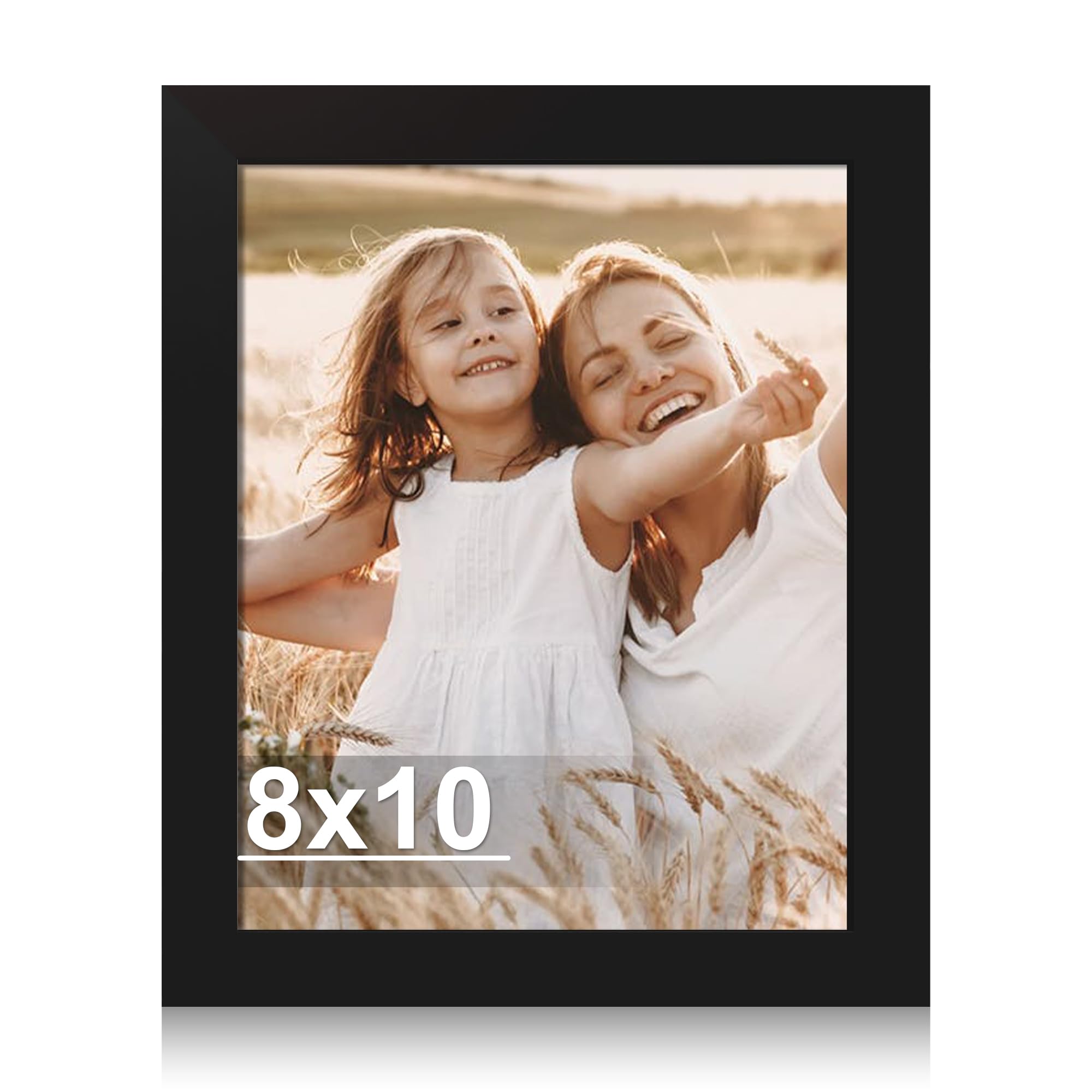 Hongkee 8x10 Picture Frame, Made of Real Glass and Wooden Frame, Horizontal and Vertical Display for Wall or Tabletop (Black, 1 Pack)