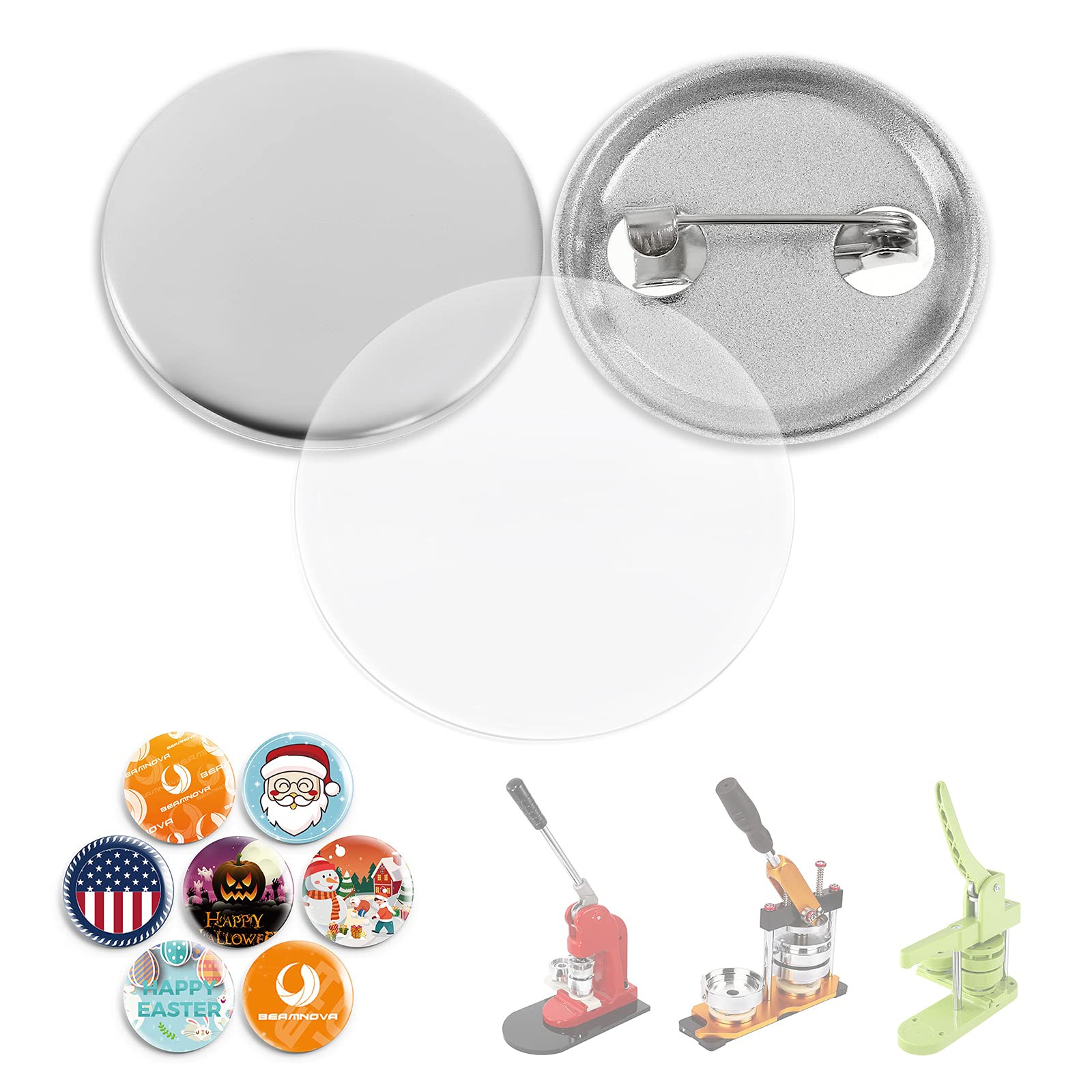 Photo 1 of BEAMNOVA 100 Sets of Metal Button Supplies Blanks 25mm / 0.98 in (Approx. 1 inch) for Button Pin Maker Machine, Matte-Back Metallic Round DIY Badge Press Making Parts