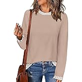 PrinStory Women's Long Sleeve Sweaters Loose Fit Crewneck Pullover Tops with Side Slits 2025 Fall Outfits Fashion Clothes