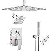 VANFOXLE Shower Faucet Set Brushed Nickel Shower System,Push Button Diverter Shower Faucet with 2 in 1 Handheld,Ceiling Mount Increased Thickness 12 Inch Shower Head with 6 Inch Wall Mount Shower Head