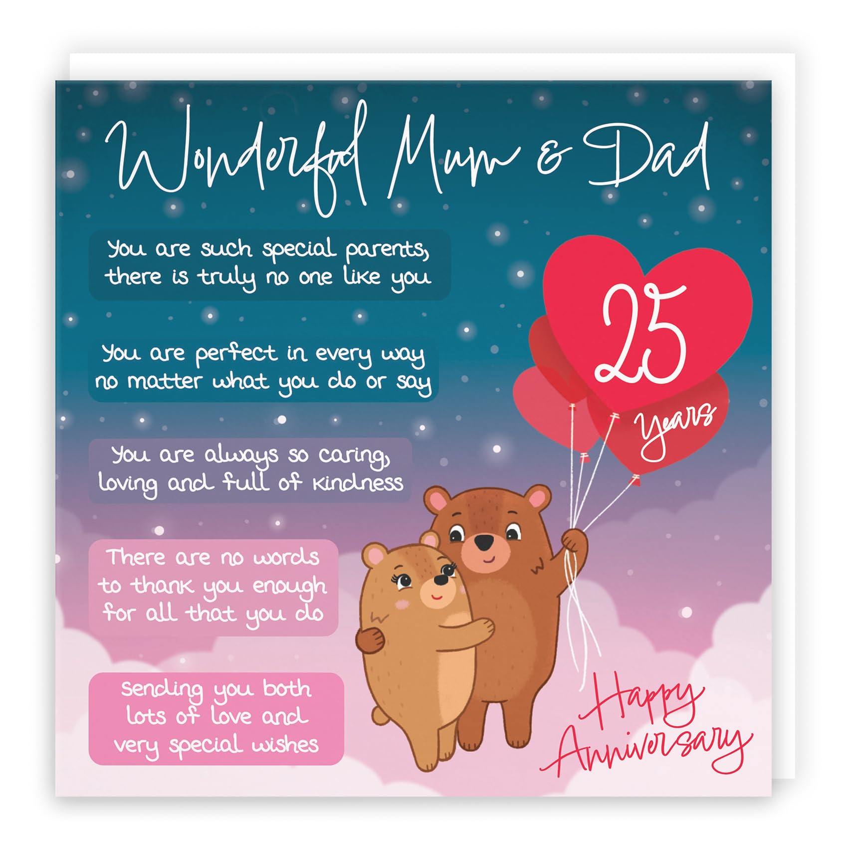 Hunts England - Mum And Dad 25th Anniversary Card - Starry Night - Cute Bears - Verse 25th Anniversary Card For Mum And Dad - Happy 25th Anniversary Poem Card For Parents