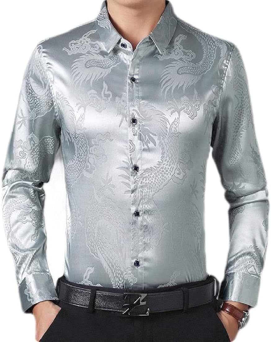 CRYYU Men Dress Shirt Big \u0026 Tall Silk 