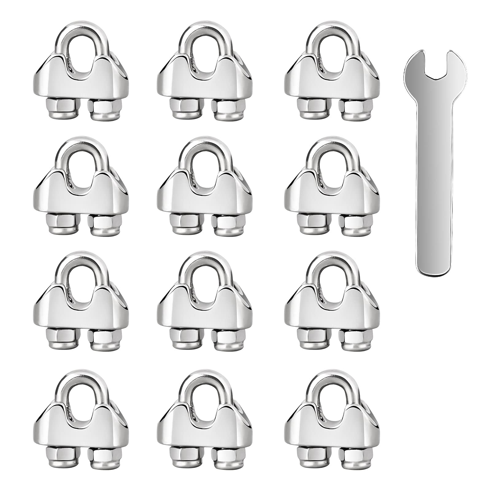 Wire Rope Clip M4 Cable Clamp (12 PCS) 304 Stainless Steel Cable Clip with Locknut, U Bolt Saddle Wire Rope Clamp for Ø 4 mm Rigging Rope Garden Tensioning Rope Industry Household Transportation