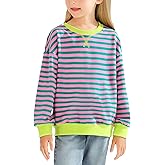 Cudtum Girls Striped Oversized Sweatshirt Kids Crewneck Long Sleeve Pullover Sweater 4-12 Years