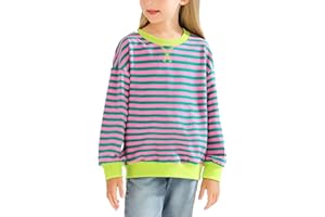 Cudtum Girls Striped Oversized Sweatshirt Kids Crewneck Long Sleeve Pullover Sweater 4-12 Years