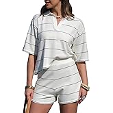 EXLURA Womens Summer 2 Piece Outfits Faux Cashmere Sweater Knit V Neck Tops Matching Shorts Sets Tennis Workout Vacation 2026