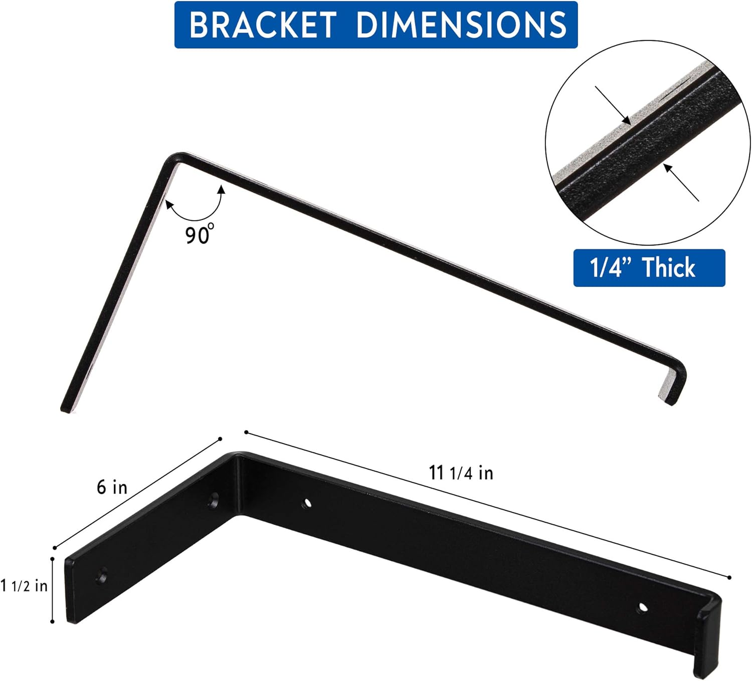 1/4" Thick Heavy-Duty Shelf Brackets - Rustic Modern Farmhouse Iron Metal Wall Floating Brace Support for DIY Open Shelving - Includes Hardware - Multiple Sizes Available 4-PK (9.25"): Home Improvement