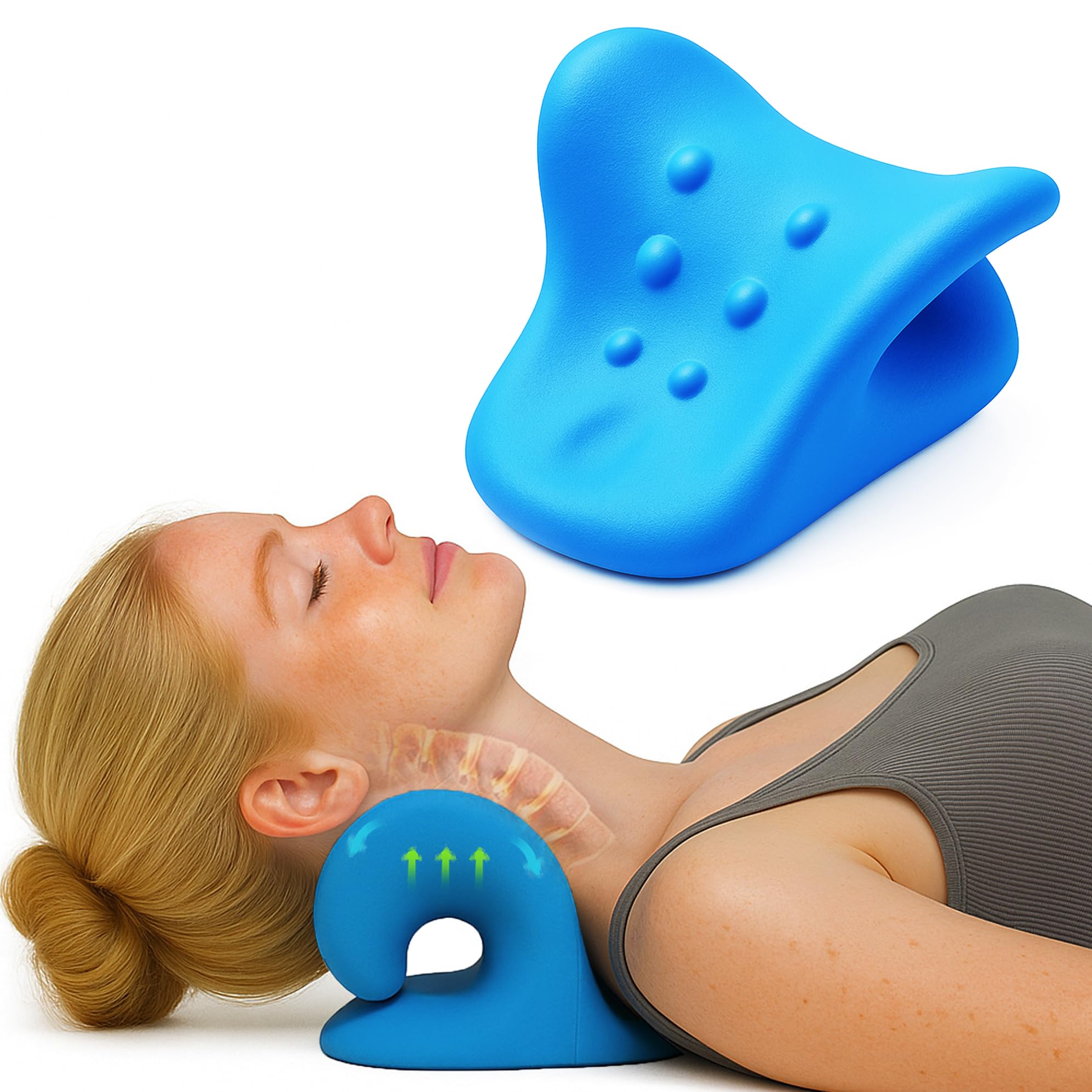 JSM FITNESS Neck Stretcher for Pain Relief - Cervical Neck Traction Device - Ergonomic Cloud Pillow for Posture Correction - Office Work Posture Corrector & Hump Reduction