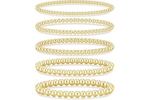 17 MILE 5 Pcs Beaded Bracelet Set for Women, 14K Gold Plated Stackable Stretch Bead Ball Bracelet Stack