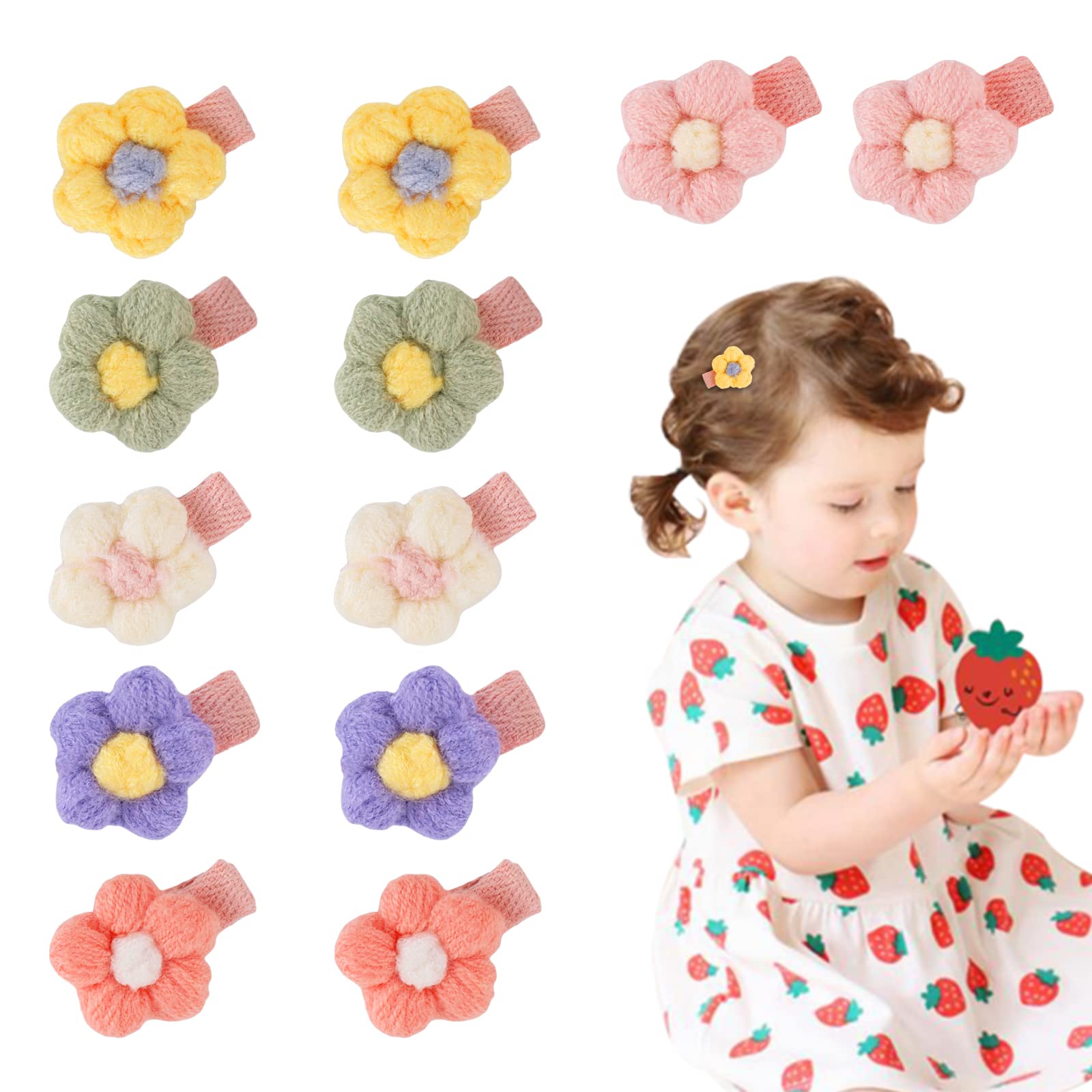 Luter 12-Piece Plush Flower Hairpins - Cute Girls Hair Clips