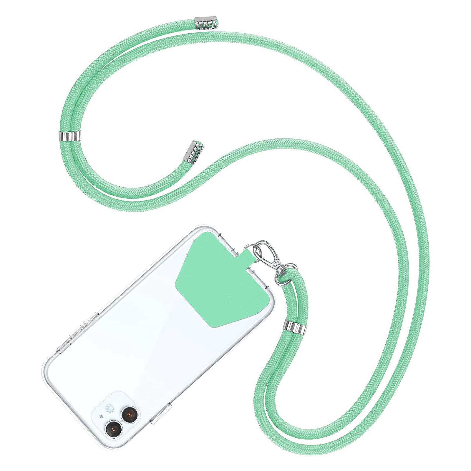 COCASES Mobile Phone Lanyard Neck Strap, hanging Cell Phone Cord with stick on Phone Lanyard Tether Patch over shoulder (Mint Green)