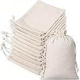 Varku 20Pcs Cotton Fabric Canvas Bags, 6.7 x 9 in / 17 x 23 cm Drawstring Bags, White Muslin Gift Reusable Cotton Pouches for Party Favors, Wedding, DIY Craft