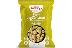 Mother's Magic Popped Lotus Seeds Lime & Chili, Plant-Based Gluten Free Snack, Zero Cholesterol, Low Glycemic Index, 75g